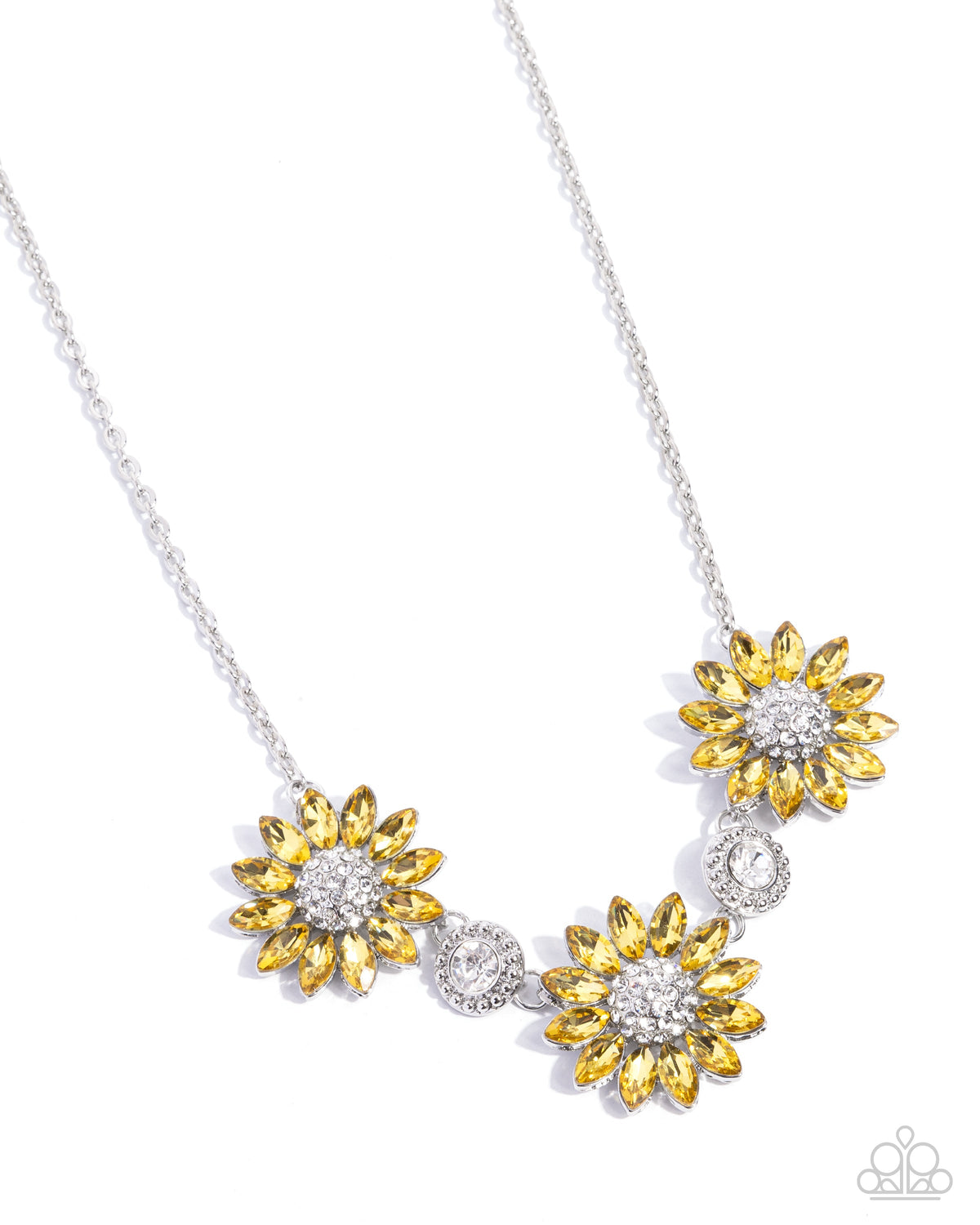 Vulnerable Vacation Yellow Rhinestone Flower Necklace - Paparazzi Accessories- lightbox - CarasShop.com - Paparazzi Jewelry by Cara Jewels