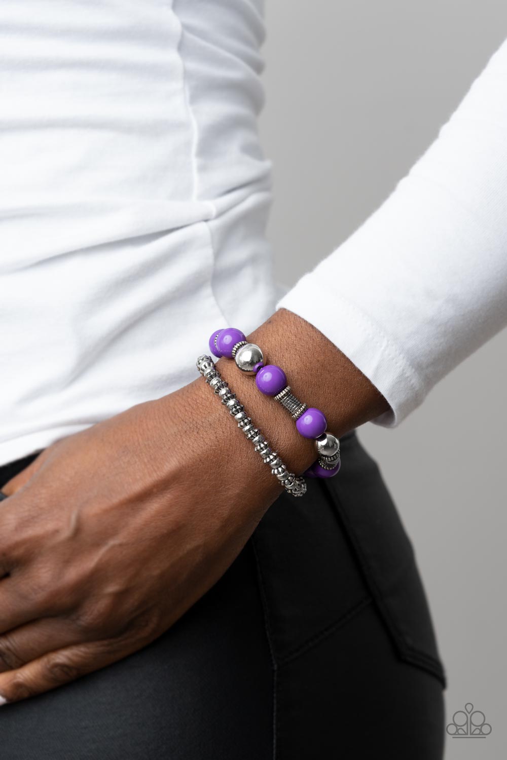 Walk This SWAY Purple Bracelet - Paparazzi Accessories- on model - CarasShop.com - Paparazzi Jewelry by Cara Jewels