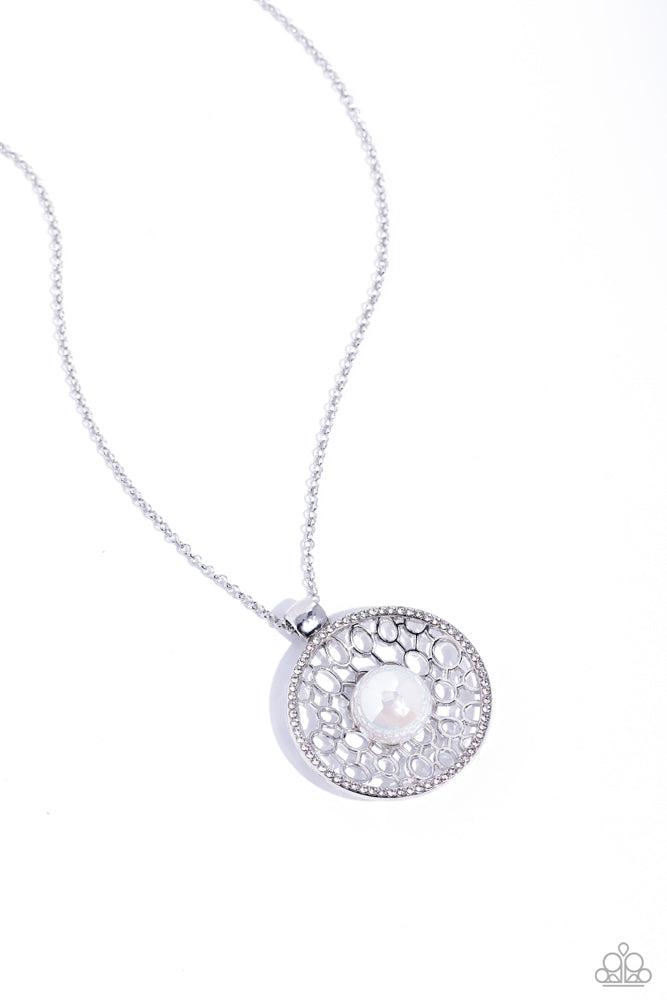 Wall Street Web White Necklace - Paparazzi Accessories- lightbox - CarasShop.com - Paparazzi Jewelry by Cara Jewels