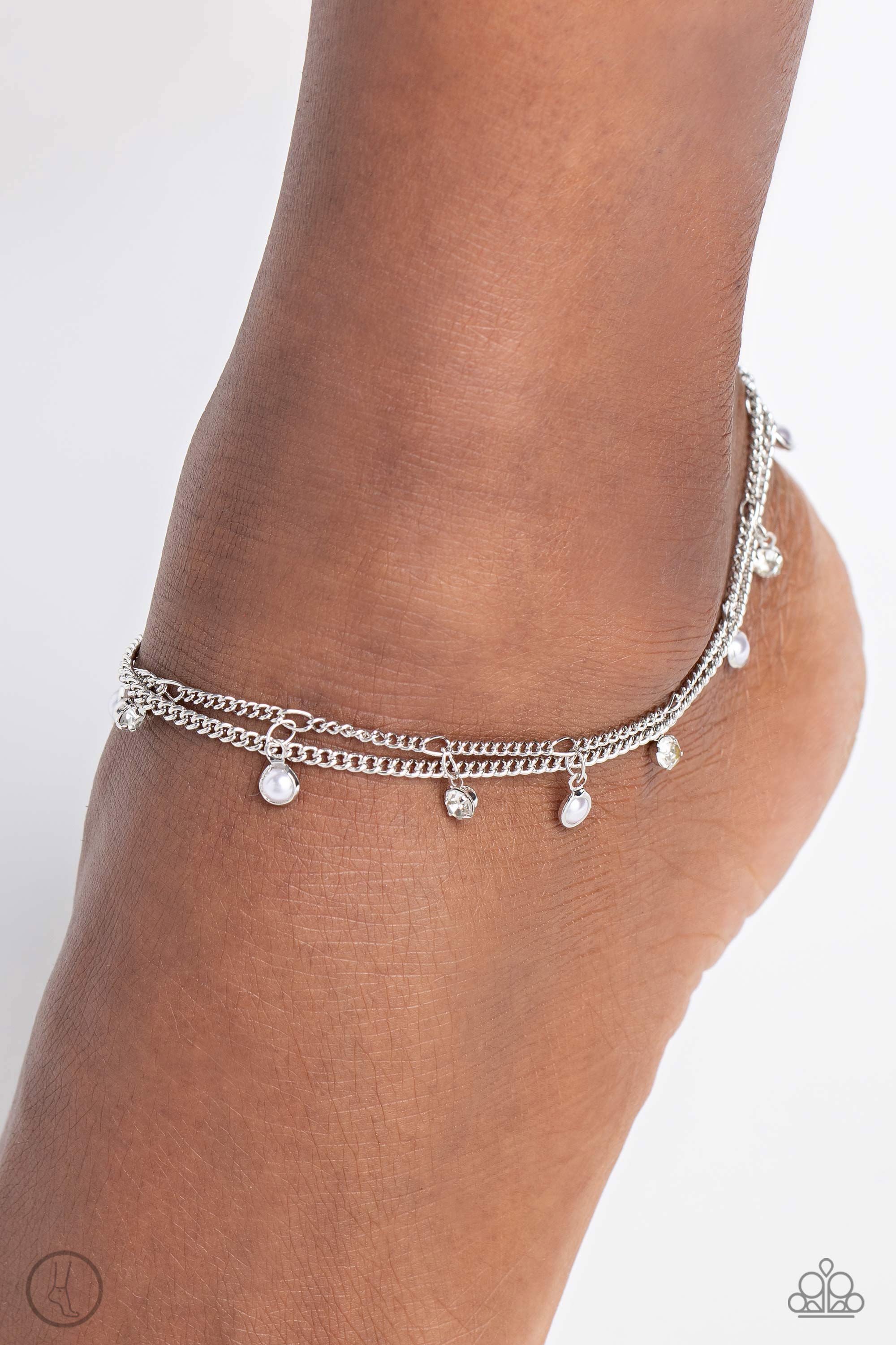 WATER You Waiting For? White Pearl & Rhinestone Anklet - Paparazzi Accessories- lightbox - CarasShop.com - Paparazzi Jewelry by Cara Jewels