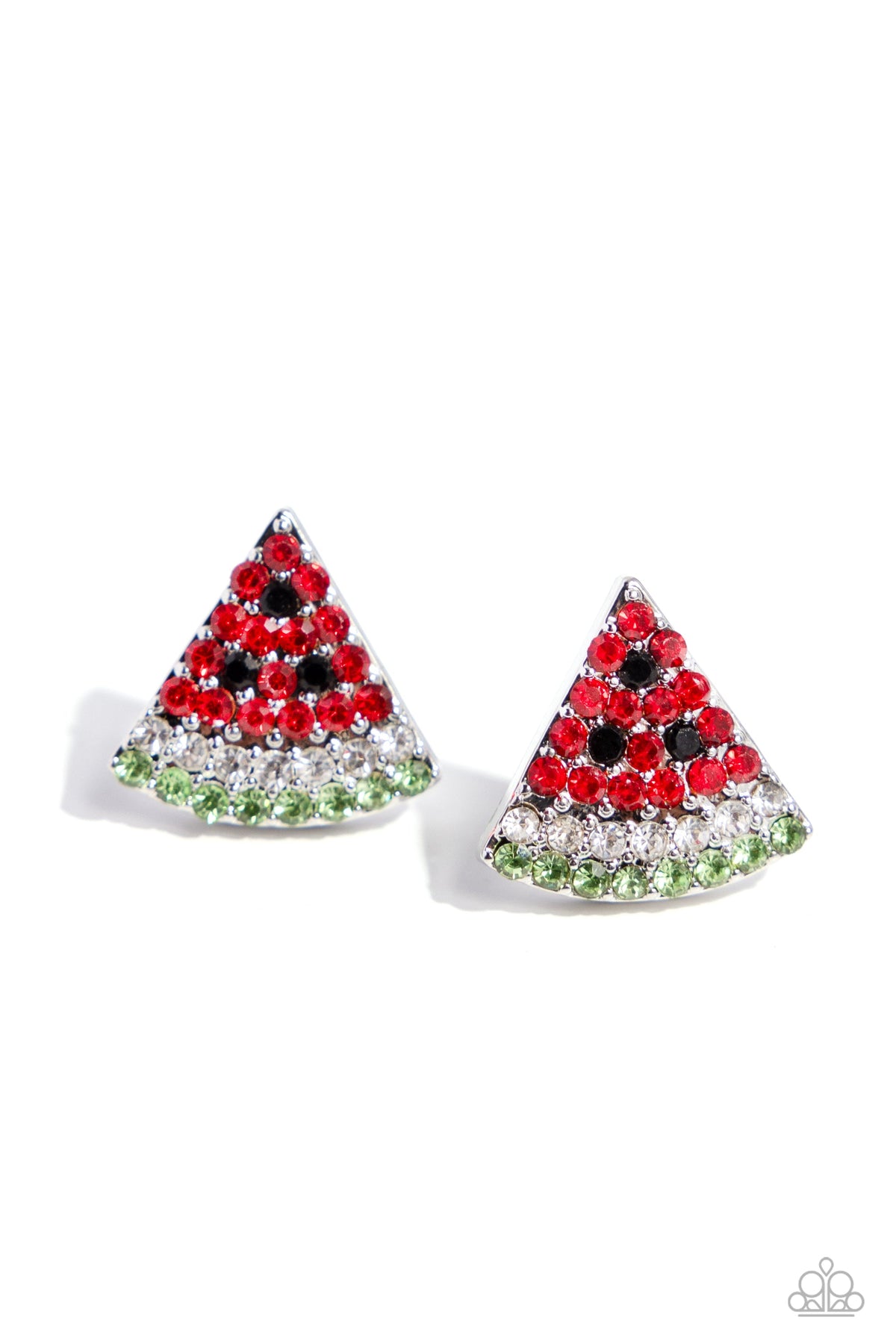 Watermelon Slice Red Rhinestone Earrings - Paparazzi Accessories- lightbox - CarasShop.com - Paparazzi Jewelry by Cara Jewels