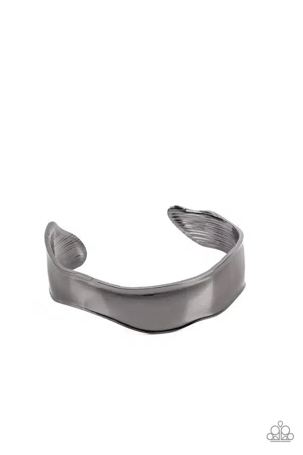 Wayward Waves Gunmetal Black Cuff Bracelet - Paparazzi Accessories- lightbox - CarasShop.com - Paparazzi Jewelry by Cara Jewels