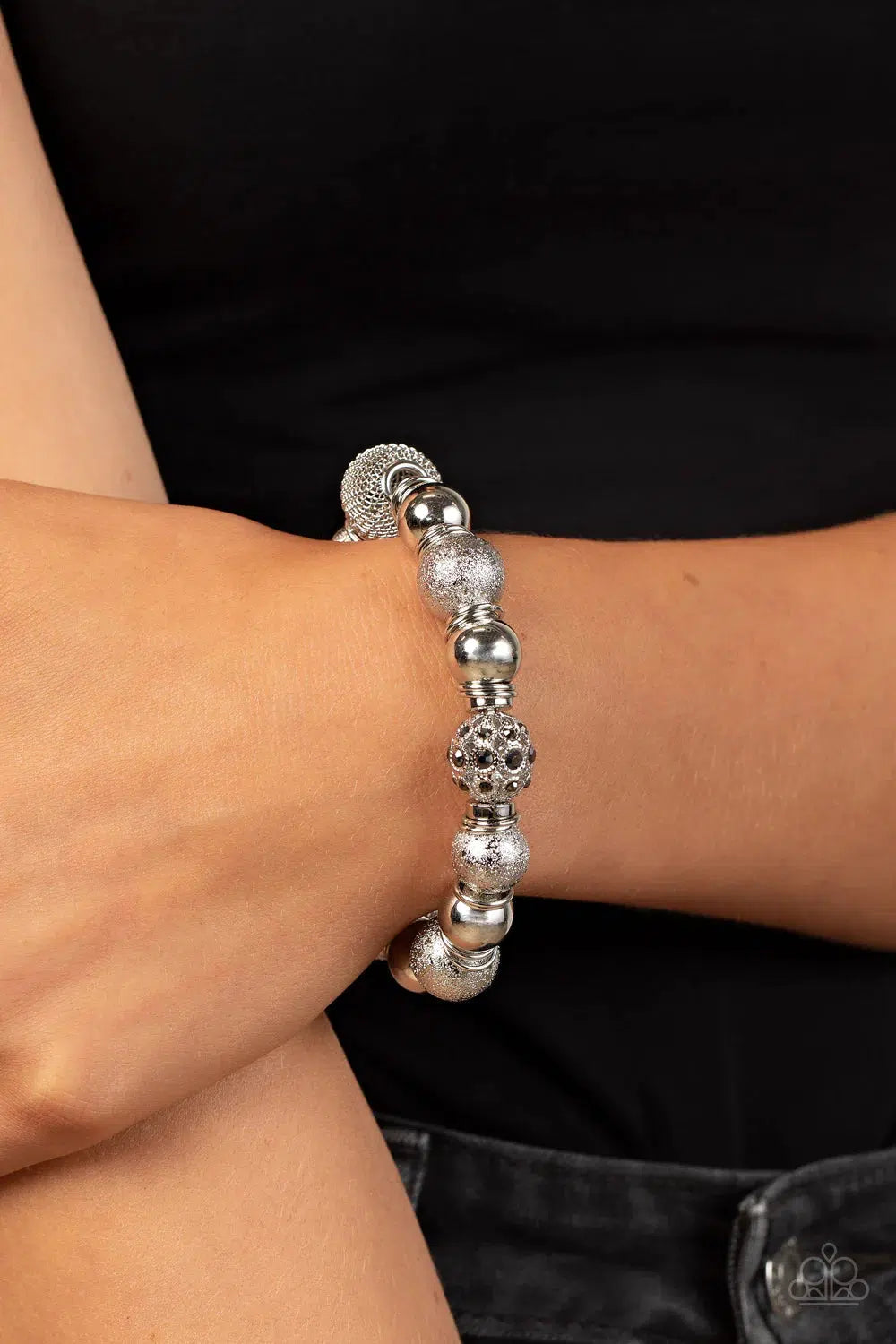 We Totally Mesh Silver Bracelet - Paparazzi Accessories- on model - CarasShop.com - Paparazzi Jewelry by Cara Jewels