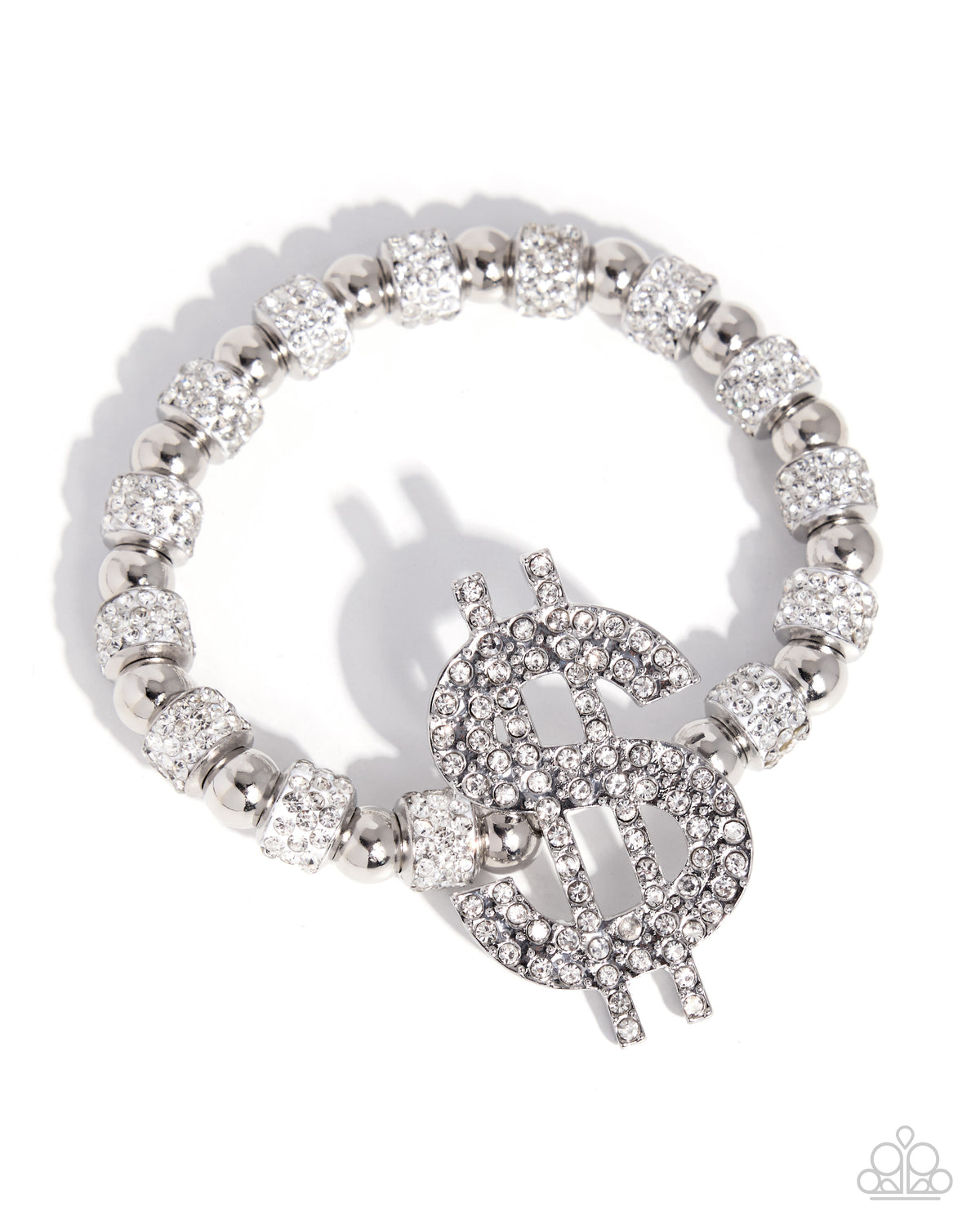 Wealthy Whimsy White Rhinestone Dollar Sign Bracelet - Paparazzi Accessories- lightbox - CarasShop.com - Paparazzi Jewelry by Cara Jewels