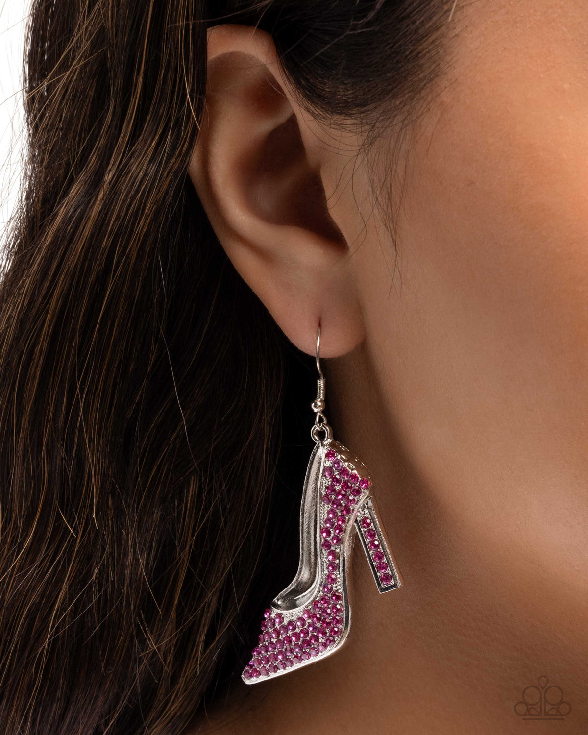 Wedding Shoes Pink Rhinestone Earrings - Paparazzi Accessories-on model - CarasShop.com - Paparazzi Jewelry by Cara Jewels