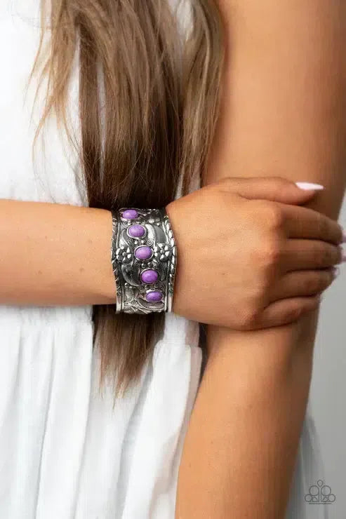 Welcome to the Badlands Purple Bracelet - Paparazzi Accessories-on model - CarasShop.com - Paparazzi Jewelry by Cara Jewels