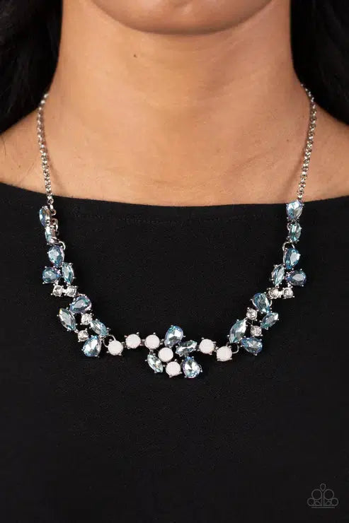 Welcome To The Ice Age Blue Necklace - Paparazzi Accessories- on model - CarasShop.com - Paparazzi Jewelry by Cara Jewels