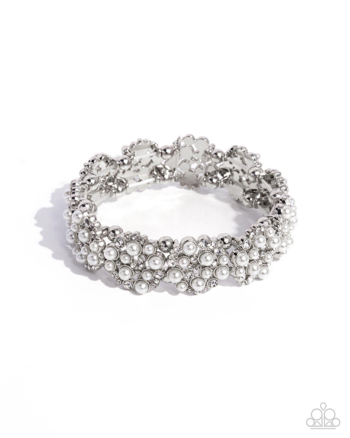 Were You Dazzled? White Pearl & Rhinestone Bracelet - Paparazzi Accessories- lightbox - CarasShop.com - Paparazzi Jewelry by Cara Jewels