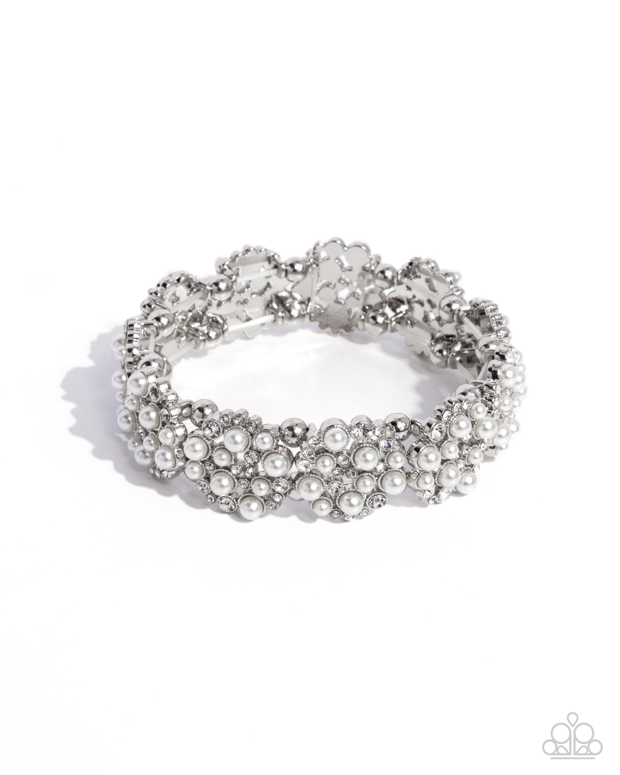 Were You Dazzled? White Pearl & Rhinestone Bracelet - Paparazzi Accessories- lightbox - CarasShop.com - Paparazzi Jewelry by Cara Jewels