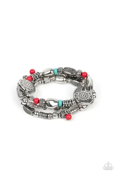 Western Quest Red Bracelet - Paparazzi Accessories- lightbox - CarasShop.com - Paparazzi Jewelry by Cara Jewels