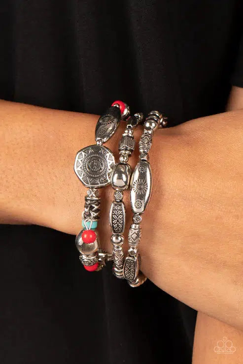 Western Quest Red Bracelet - Paparazzi Accessories- on model - CarasShop.com - Paparazzi Jewelry by Cara Jewels