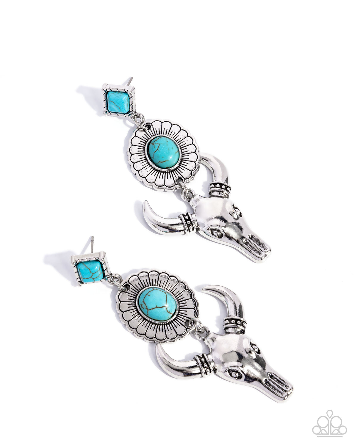 Western Week Turquoise Blue Stone Longhorn Earrings - Paparazzi Accessories- lightbox - CarasShop.com - Paparazzi Jewelry by Cara Jewels