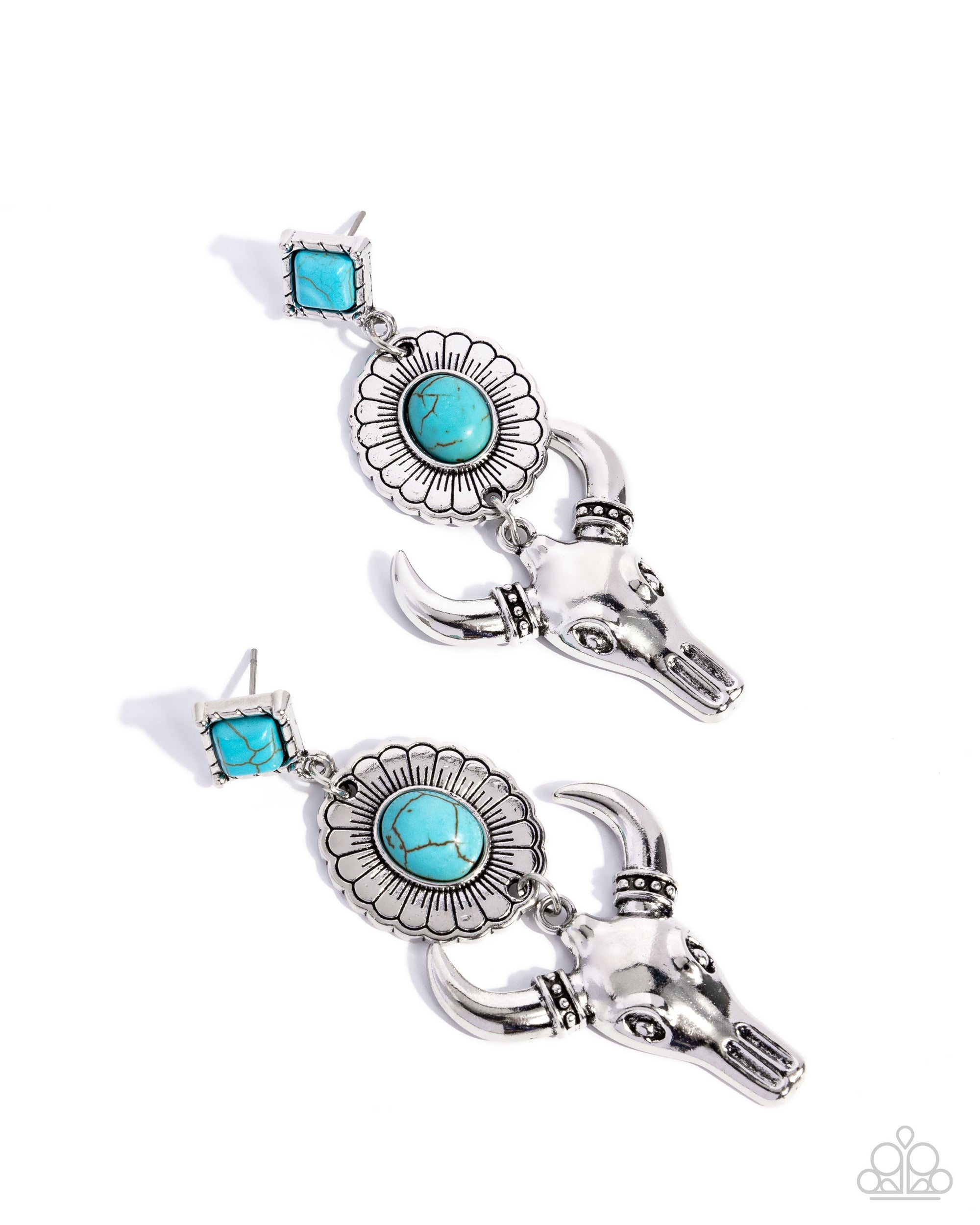 Western Week Turquoise Blue Stone Longhorn Earrings - Paparazzi Accessories- lightbox - CarasShop.com - Paparazzi Jewelry by Cara Jewels