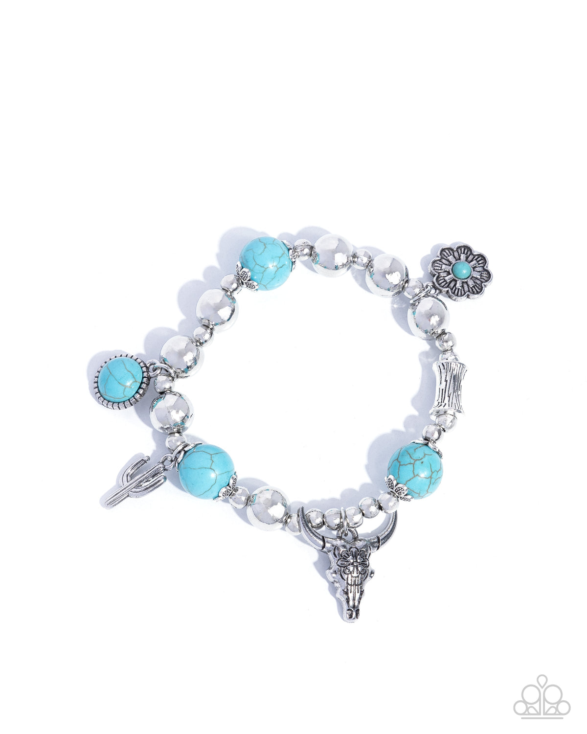 Western Welcome Turquoise Blue & Silver Charm Bracelet - Paparazzi Accessories- lightbox - CarasShop.com - Paparazzi Jewelry by Cara Jewels