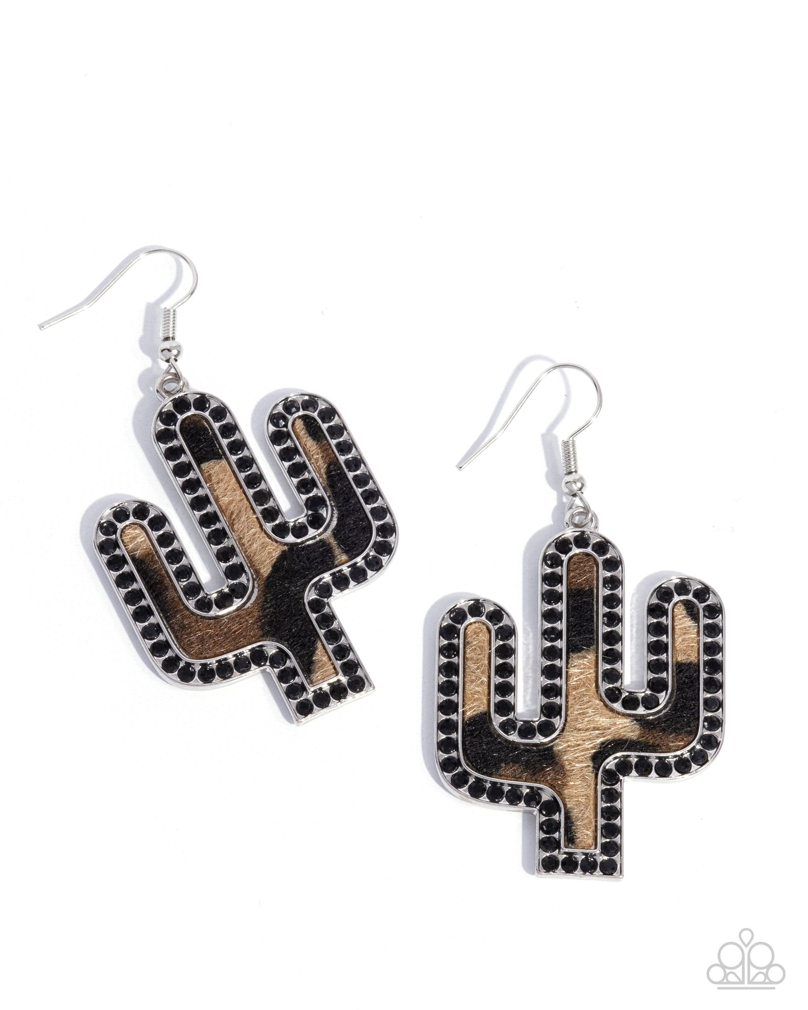 Western Worth Black & Brown Cactus Earrings - Paparazzi Accessories- lightbox - CarasShop.com - Paparazzi Jewelry by Cara Jewels