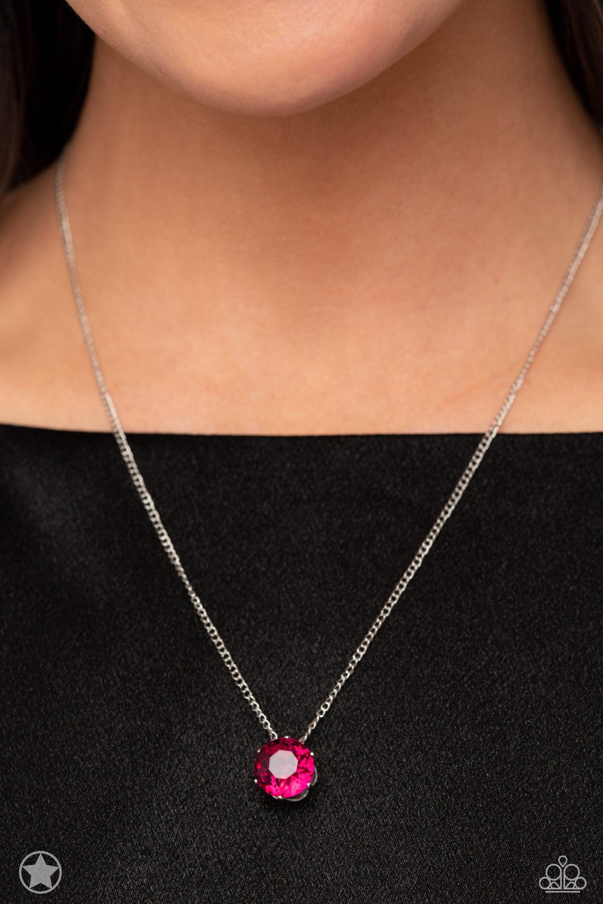 What a Gem Pink Rhinestone Necklace - Paparazzi Accessories- on model - CarasShop.com - Paparazzi Jewelry by Cara Jewels