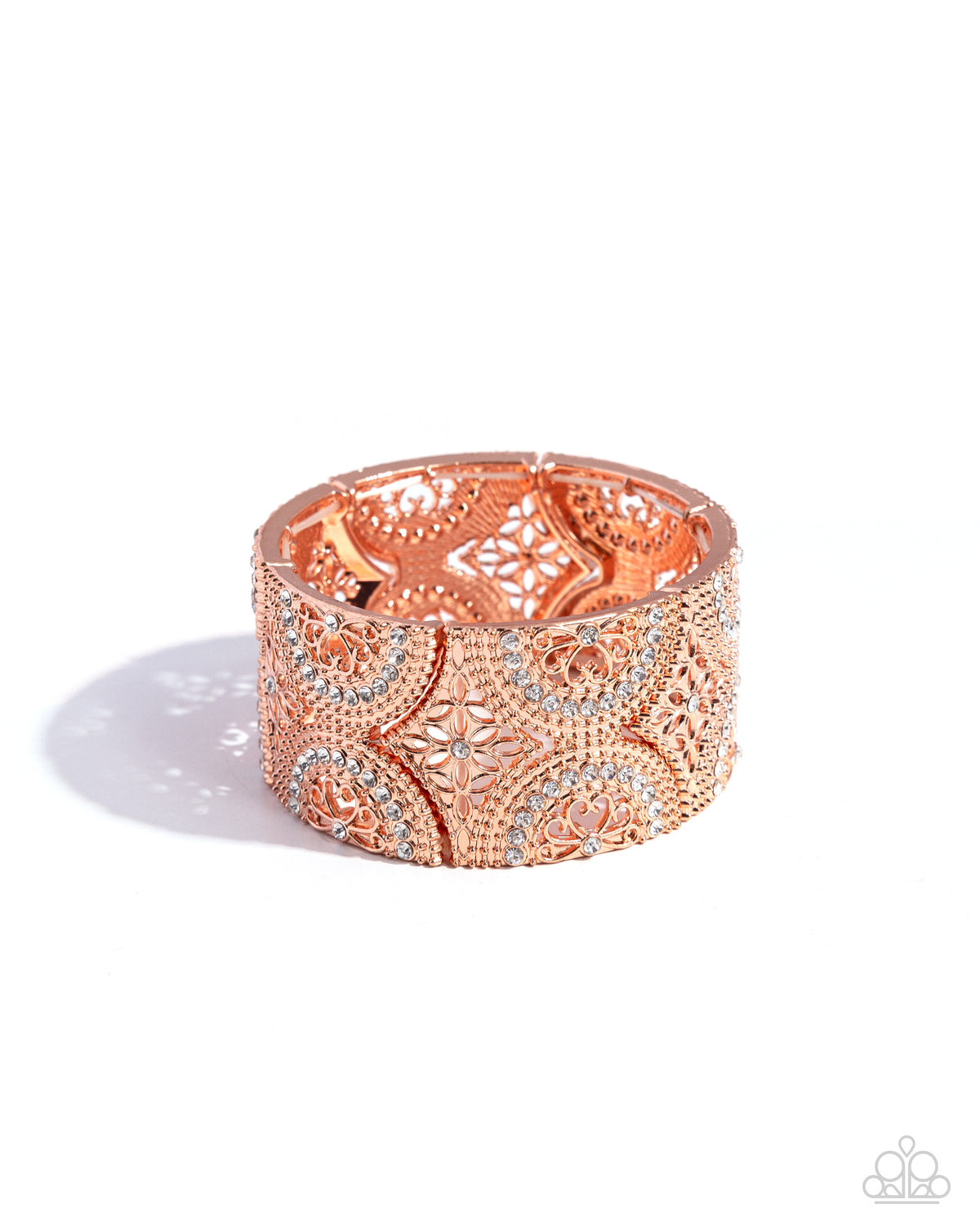 Wheeling and Dealing Copper & White Rhinestone Bracelet - Paparazzi Accessories- lightbox - CarasShop.com - Paparazzi Jewelry by Cara Jewels