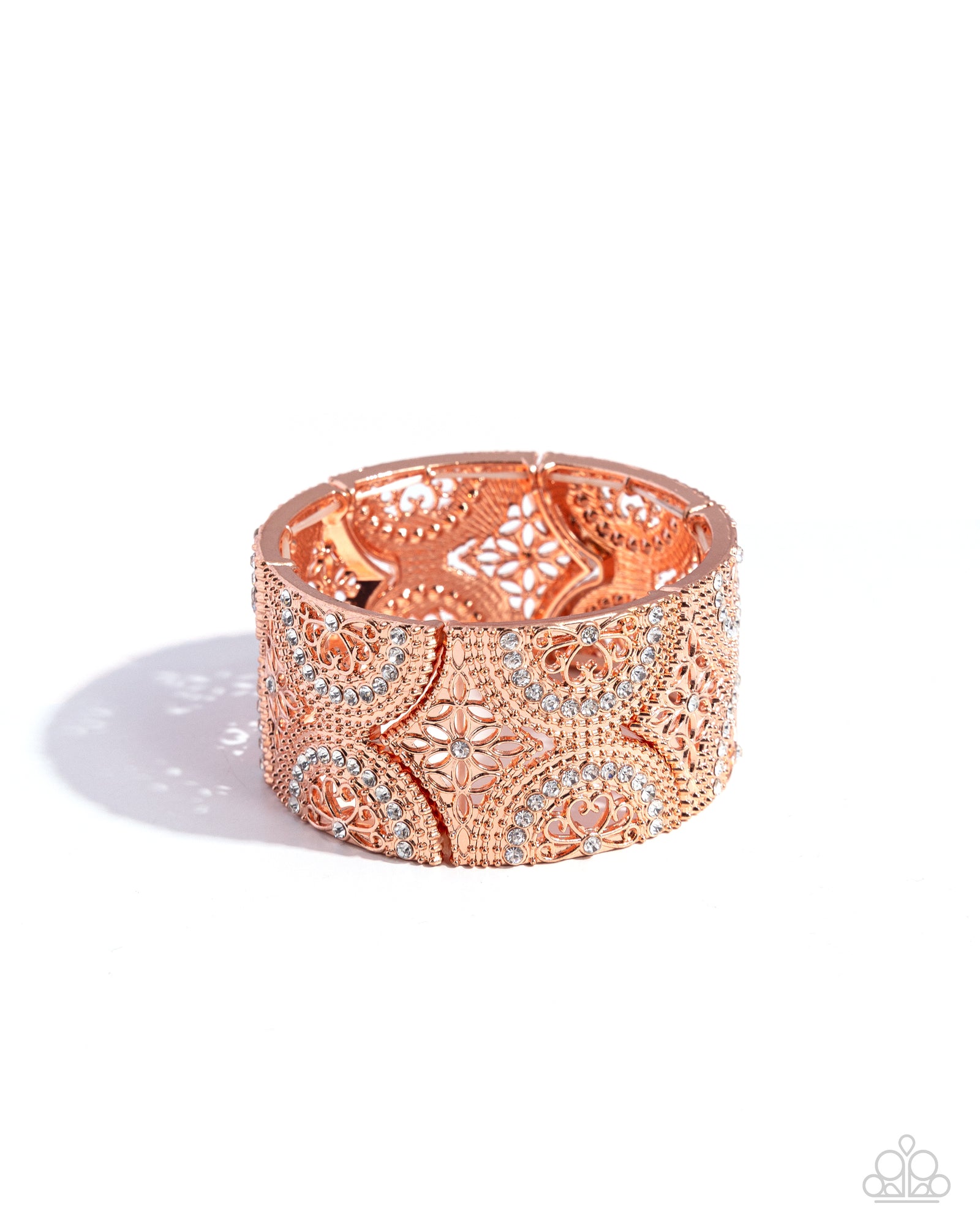 Wheeling and Dealing Copper & White Rhinestone Bracelet - Paparazzi Accessories- lightbox - CarasShop.com - Paparazzi Jewelry by Cara Jewels