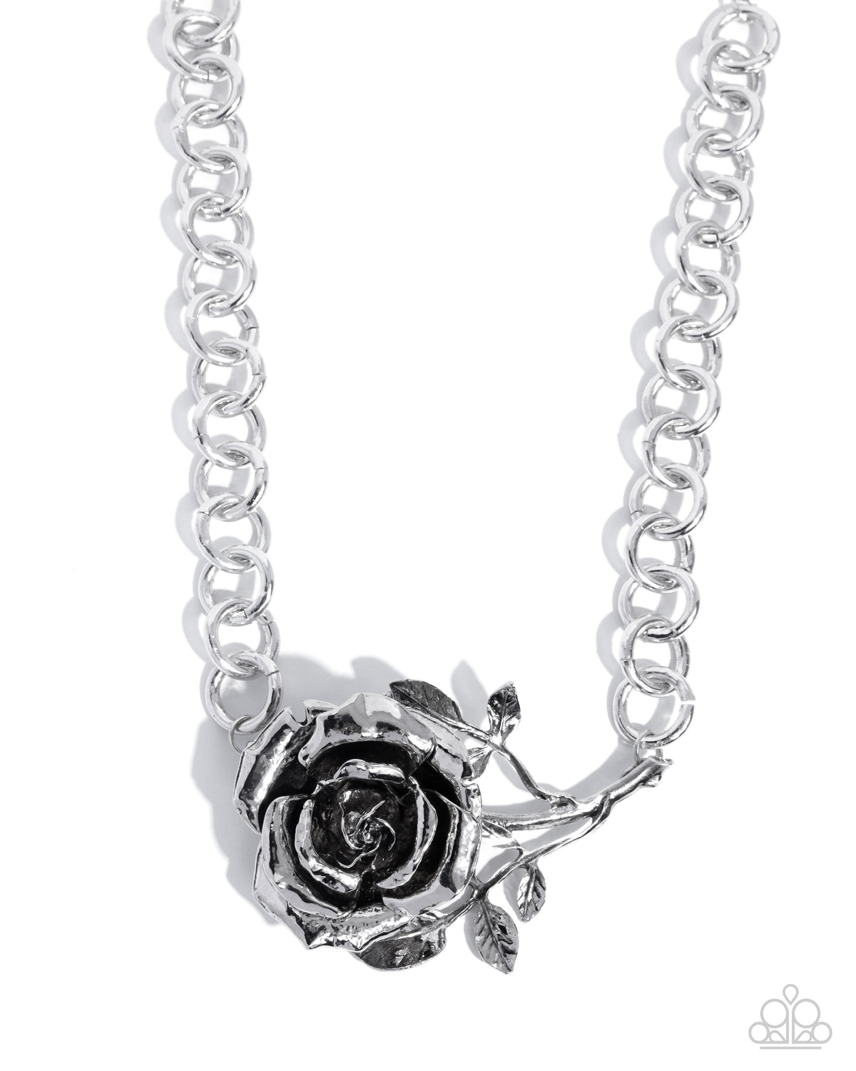 Whimsical Appearance Silver Rose Necklace - Paparazzi Accessories- lightbox - CarasShop.com - Paparazzi Jewelry by Cara Jewels