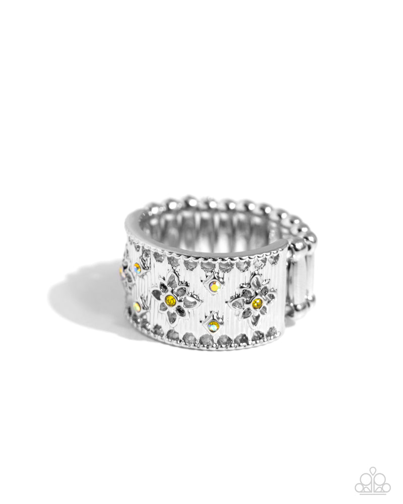 Whimsical Wallpaper Yellow Ring - Paparazzi Accessories- lightbox - CarasShop.com - Paparazzi Jewelry by Cara Jewels