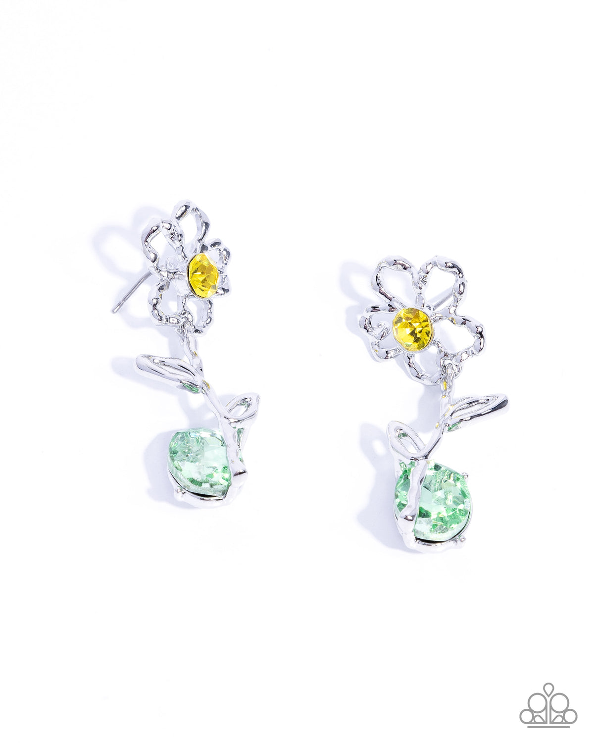 Whimsical Welcome Yellow Rhinestone Flower Earrings - Paparazzi Accessories- lightbox - CarasShop.com - Paparazzi Jewelry by Cara Jewels