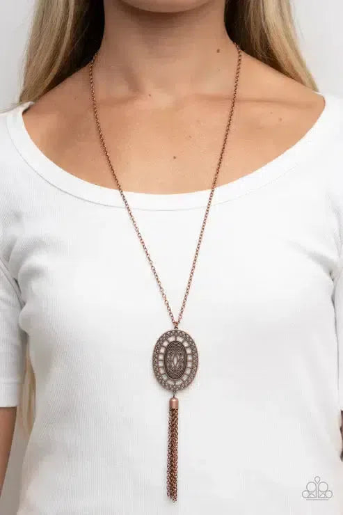 Whimsically Wistful Copper Necklace - Paparazzi Accessories-on model - CarasShop.com - Paparazzi Jewelry by Cara Jewels