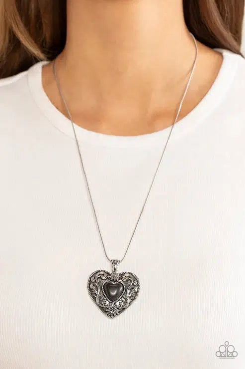 Wholeheartedly Whimsical Black Necklace - Paparazzi Accessories- on model - CarasShop.com - Paparazzi Jewelry by Cara Jewels
