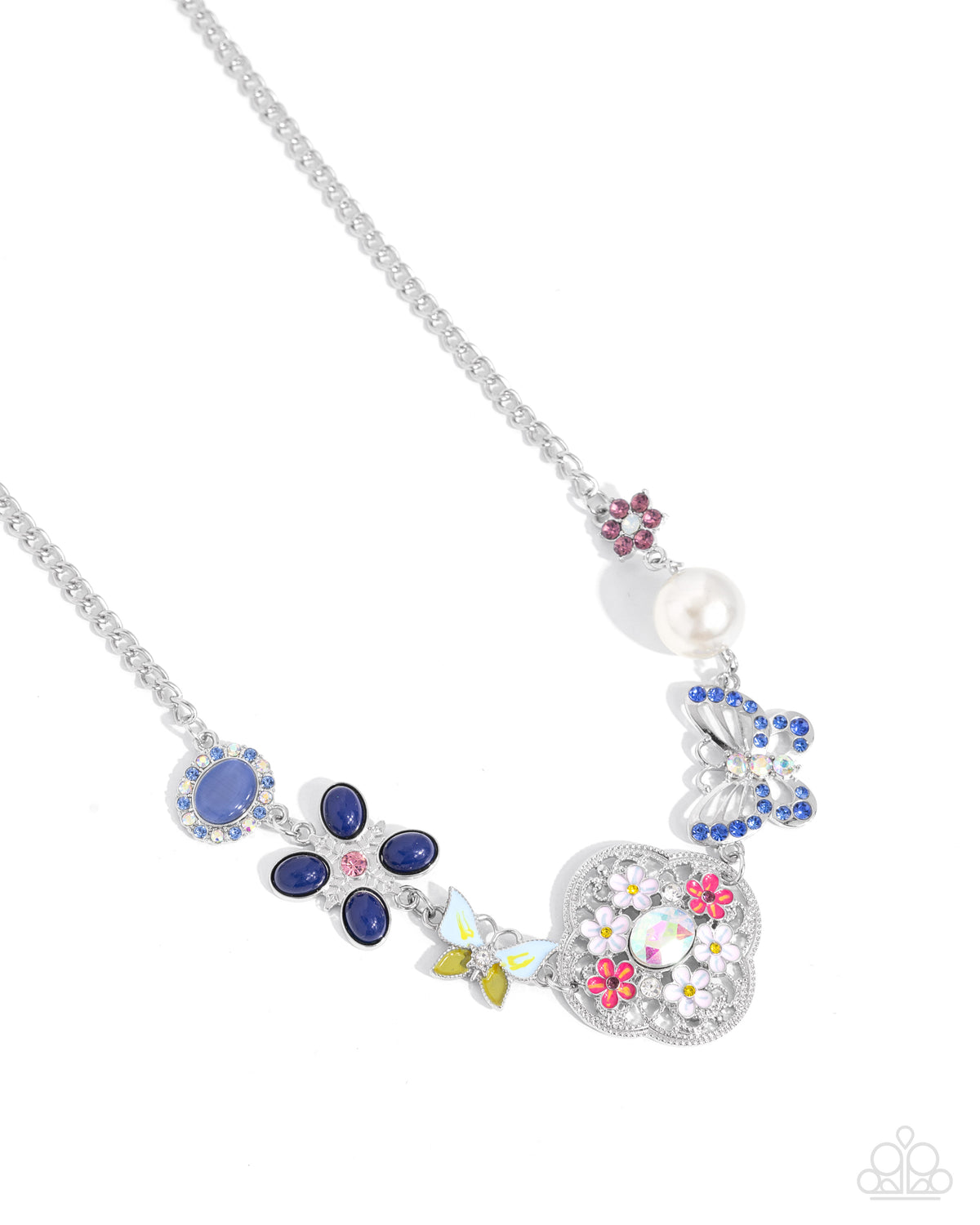 Widespread Whimsy Blue Butterfly & Floral Necklace - Paparazzi Accessories- lightbox - CarasShop.com - Paparazzi Jewelry by Cara Jewels