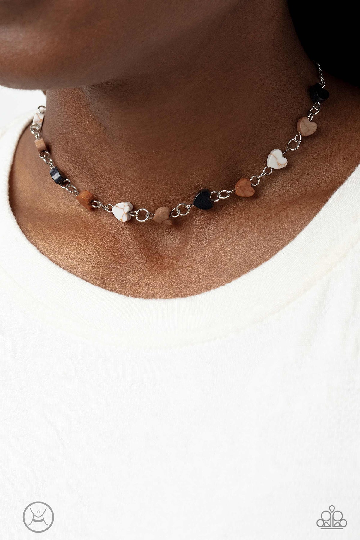 Wild at Heart Black & Multi Stone Choker Necklace - Paparazzi Accessories- on model - CarasShop.com - Paparazzi Jewelry by Cara Jewels