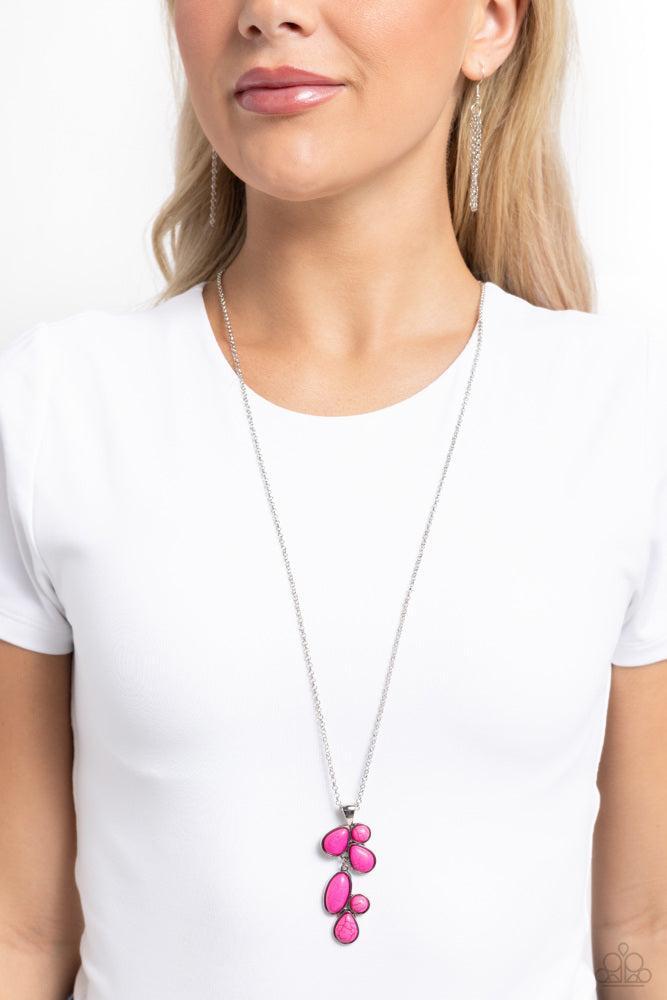 Wild Bunch Flair Pink Stone Necklace - Paparazzi Accessories- on model - CarasShop.com - Paparazzi Jewelry by Cara Jewels