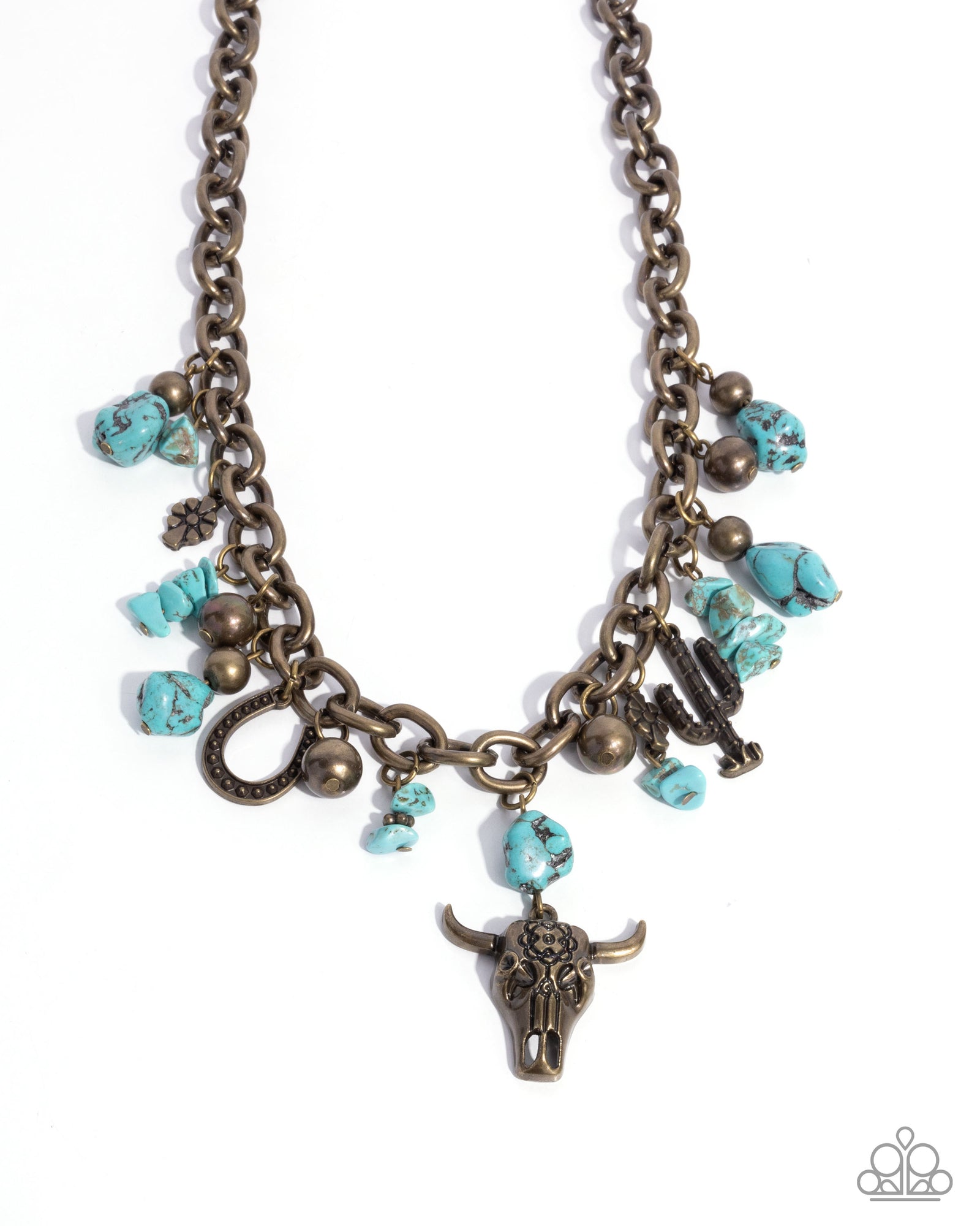 Wild West Whimsy Wardrobe Brass Necklace and Bracelet Set - Paparazzi Accessories- CarasShop.com - Paparazzi Jewelry by Cara Jewels