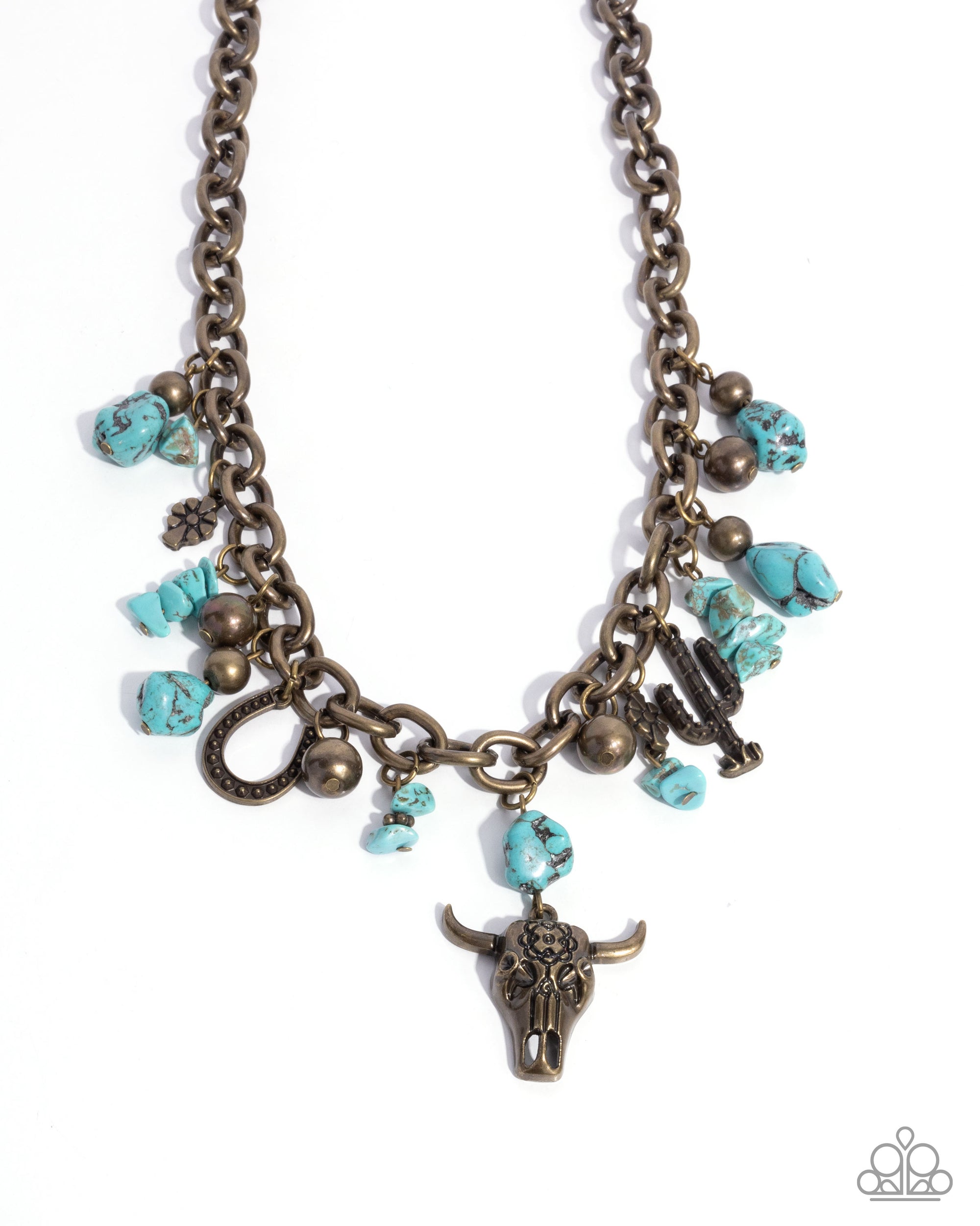 Wild West Whimsy Wardrobe Brass Necklace and Bracelet Set - Paparazzi Accessories- CarasShop.com - Paparazzi Jewelry by Cara Jewels