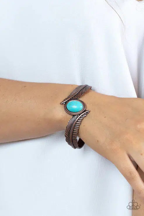 Wild Wild NEST Copper & Turquoise Blue Stone Bracelet - Paparazzi Accessories- on model - CarasShop.com - Paparazzi Jewelry by Cara Jewels