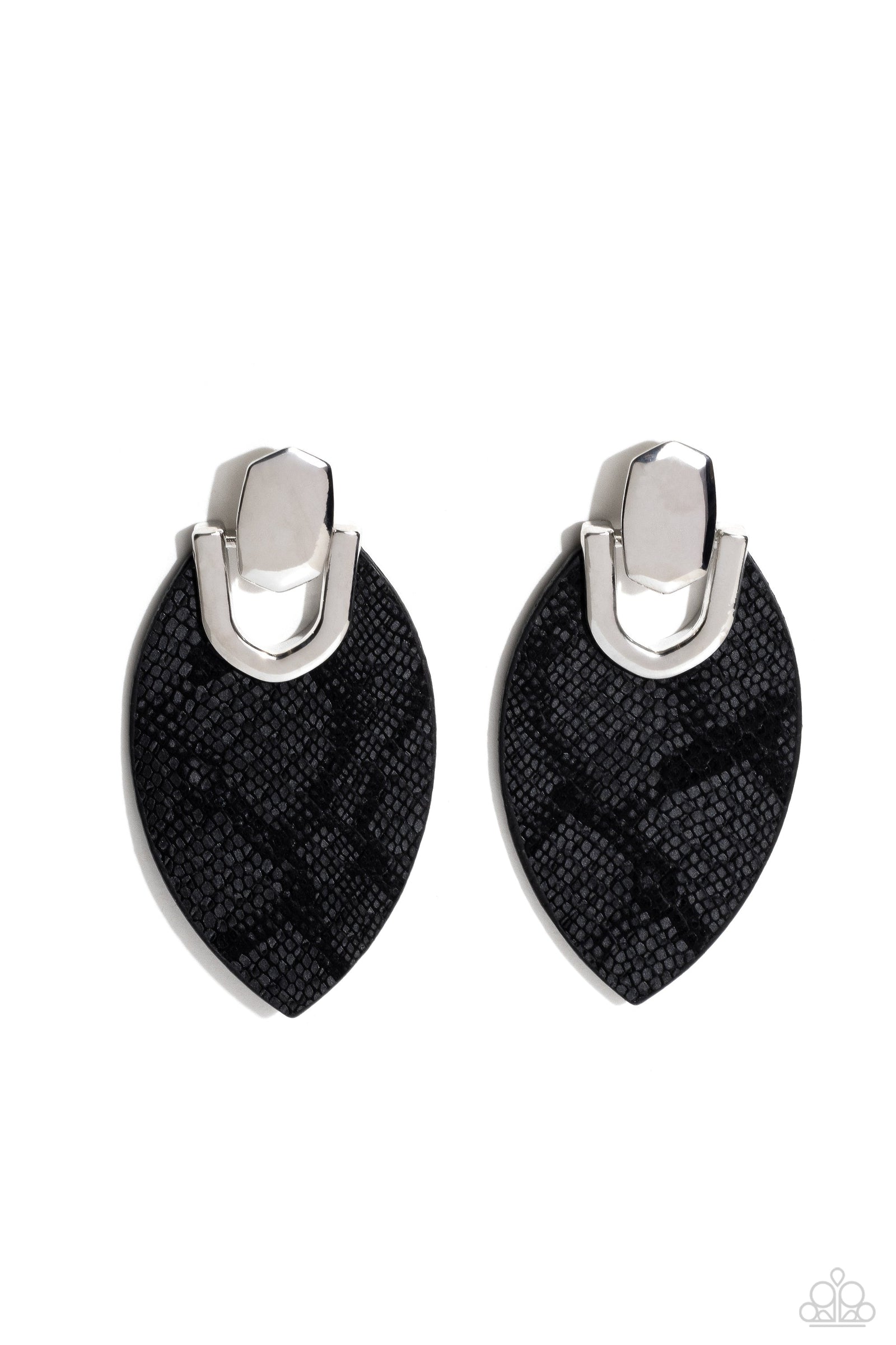 Wildly Workable Black Leather Earrings - Paparazzi Accessories- lightbox - CarasShop.com - Paparazzi Jewelry by Cara Jewels