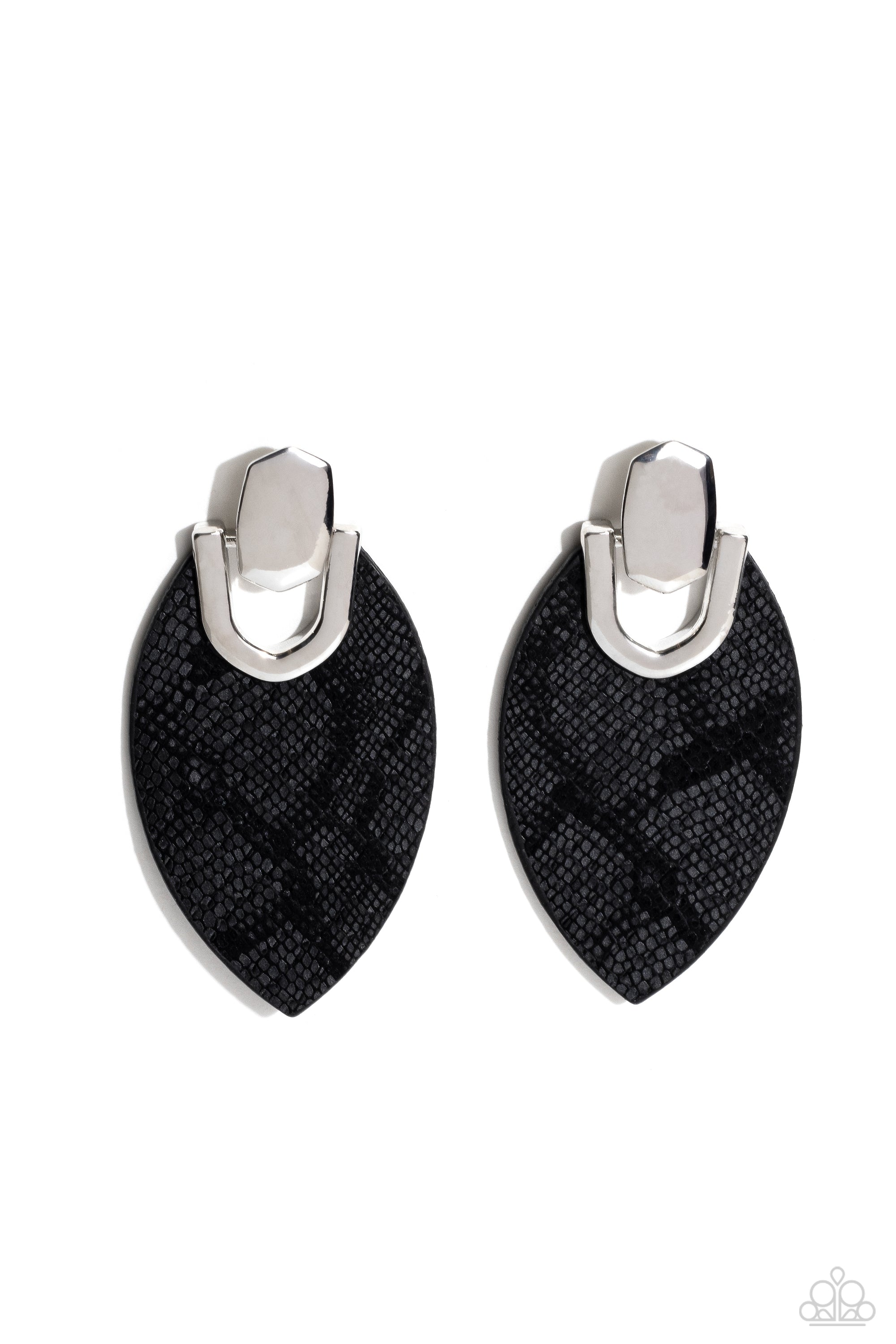 Wildly Workable Black Leather Earrings - Paparazzi Accessories- lightbox - CarasShop.com - Paparazzi Jewelry by Cara Jewels