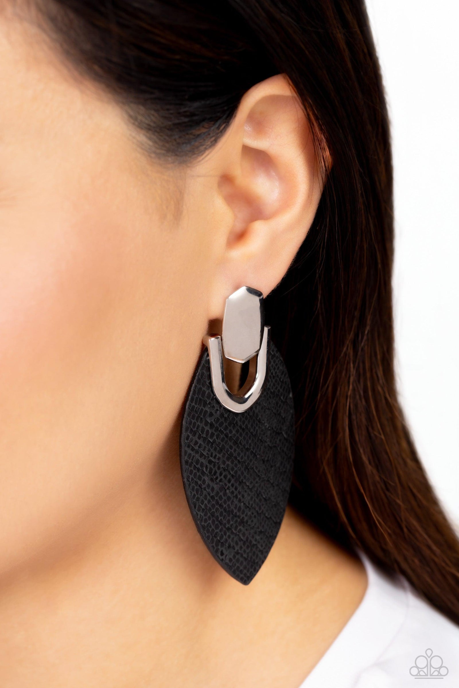 Wildly Workable Black Leather Earrings - Paparazzi Accessories- lightbox - CarasShop.com - Paparazzi Jewelry by Cara Jewels