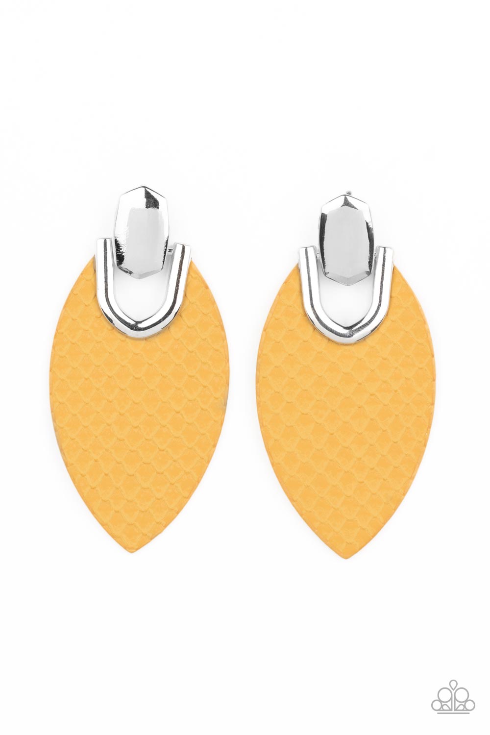 Wildly Workable Yellow Leather Earrings - Paparazzi Accessories- lightbox - CarasShop.com - Paparazzi Jewelry by Cara Jewels