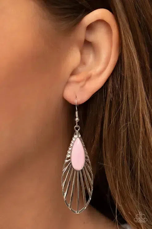 WING-A-Ding-Ding Pink Earrings - Paparazzi Accessories-on model - CarasShop.com - Paparazzi Jewelry by Cara Jewels