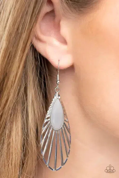 WING-A-Ding-Ding Silver Earrings - Paparazzi Accessories-on model - CarasShop.com - Paparazzi Jewelry by Cara Jewels
