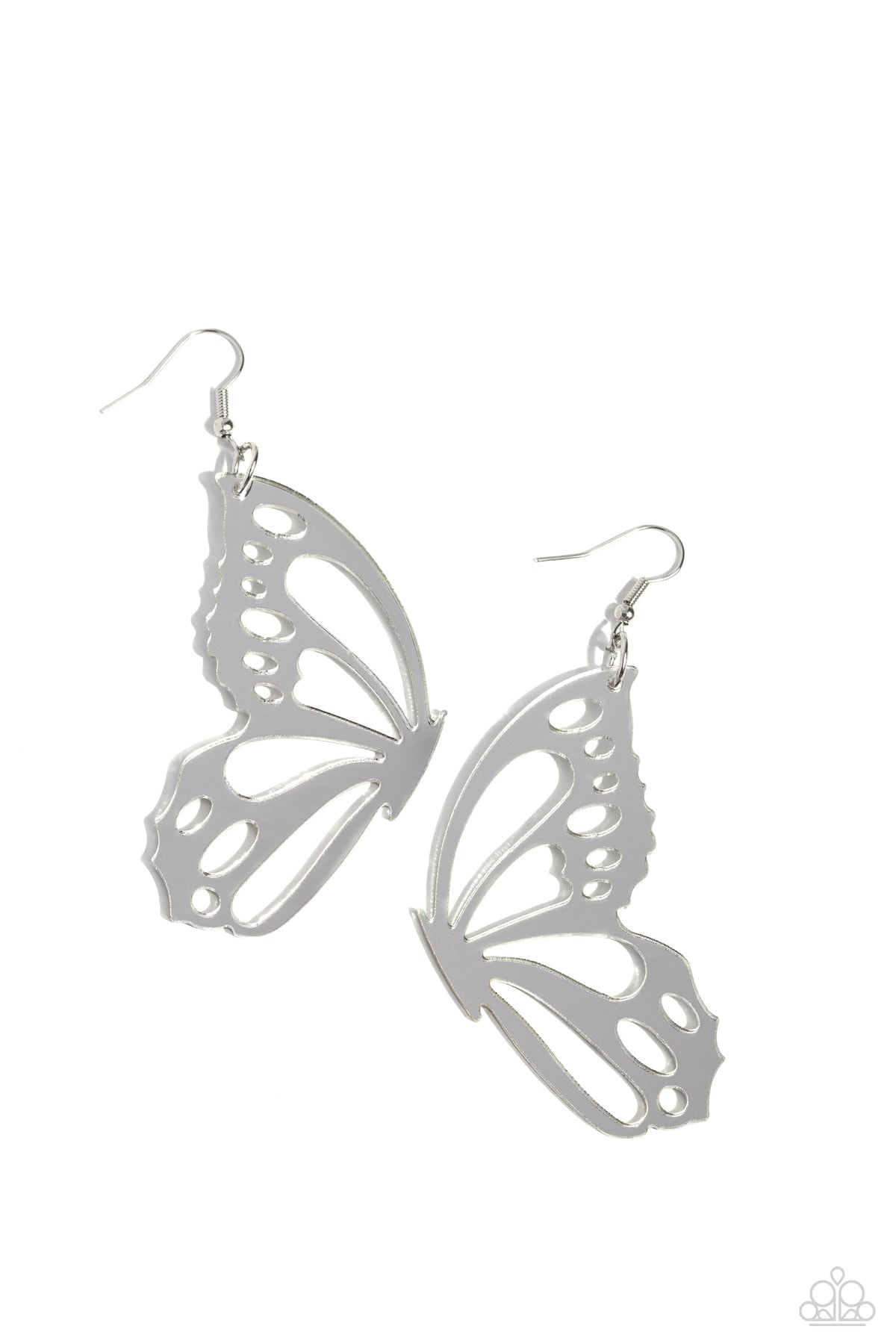WING of the World Silver Butterfly Earrings - Paparazzi Accessories- lightbox - CarasShop.com - Paparazzi Jewelry by Cara Jewels