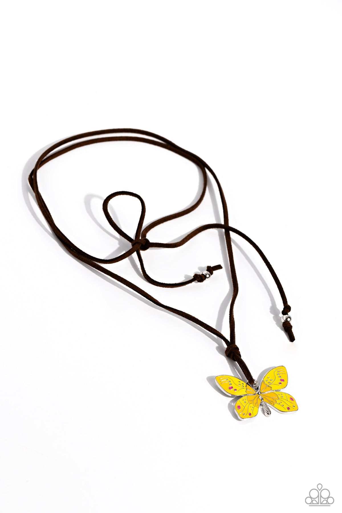 Winged Wanderer Yellow Butterfly Urban Necklace - Paparazzi Accessories- lightbox - CarasShop.com - Paparazzi Jewelry by Cara Jewels
