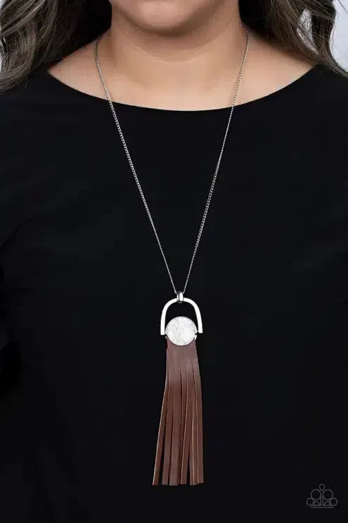 Winslow Wanderer White Necklace - Paparazzi Accessories-on model - CarasShop.com - Paparazzi Jewelry by Cara Jewels