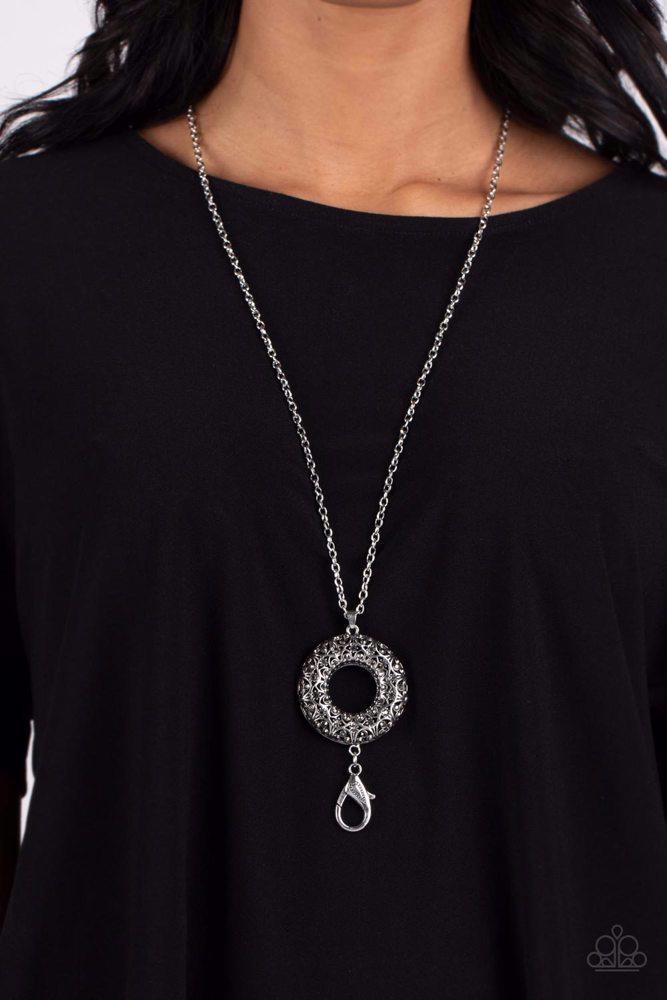 Wintry Wreath Silver Necklace - Paparazzi Accessories- on model - CarasShop.com - Paparazzi Jewelry by Cara Jewels