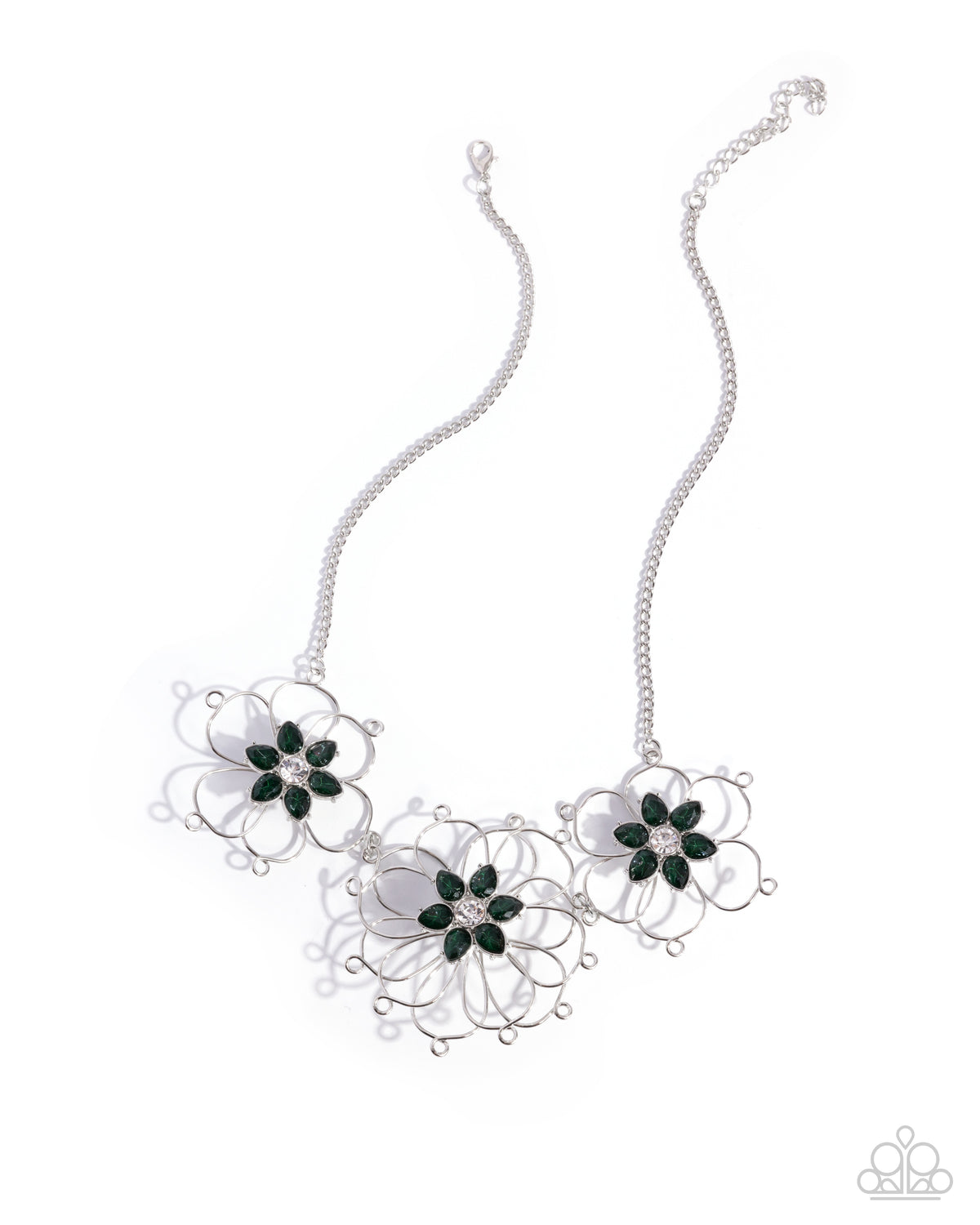 Wiry Welcome Green & Silver Flower Necklace - Paparazzi Accessories- lightbox - CarasShop.com - Paparazzi Jewelry by Cara Jewels