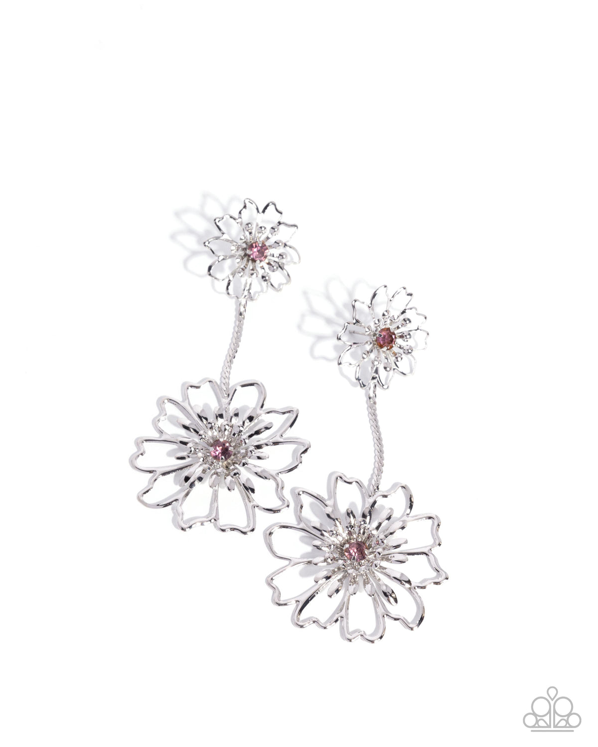 Wiry Whimsy Purple Rhinestone & Silver Flower Earrings - Paparazzi Accessories- lightbox - CarasShop.com - Paparazzi Jewelry by Cara Jewels
