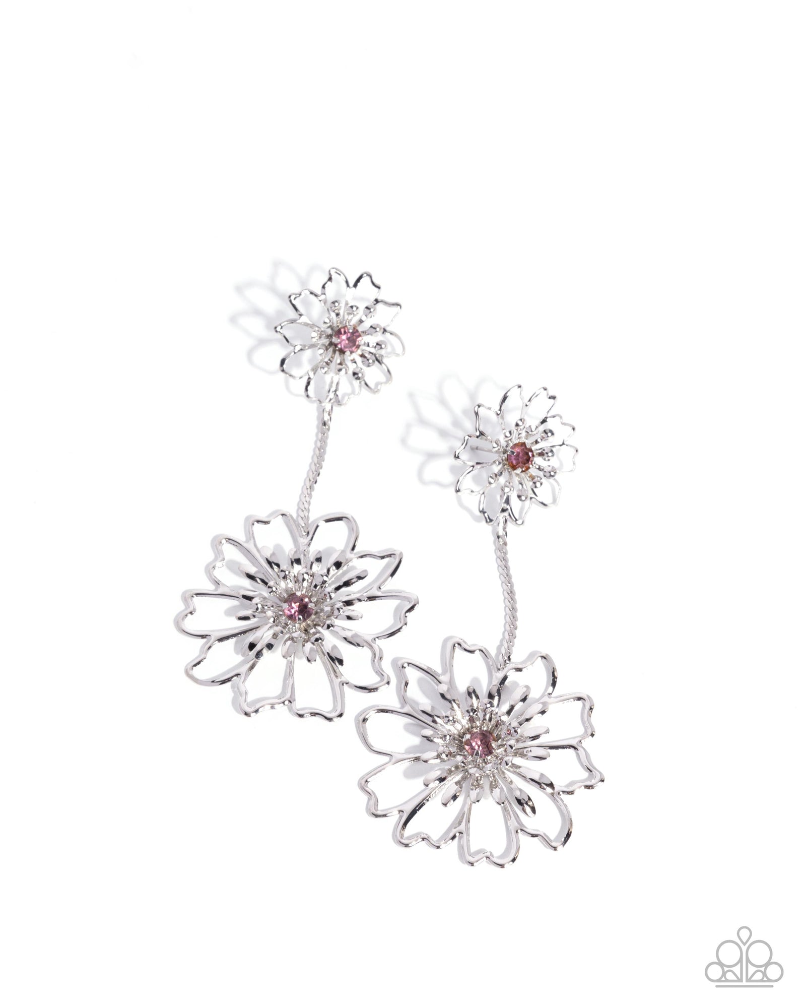 Wiry Whimsy Purple Rhinestone & Silver Flower Earrings - Paparazzi Accessories- lightbox - CarasShop.com - Paparazzi Jewelry by Cara Jewels