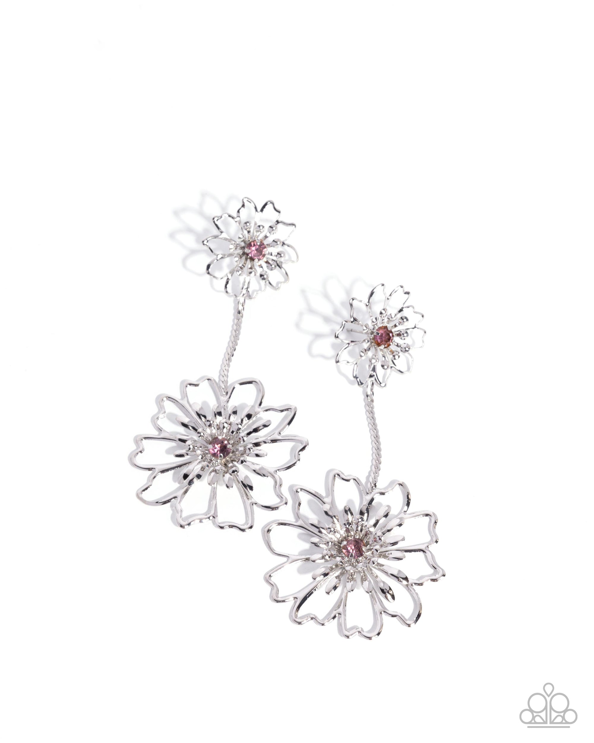 Wiry Whimsy Purple Rhinestone & Silver Flower Earrings - Paparazzi Accessories- lightbox - CarasShop.com - Paparazzi Jewelry by Cara Jewels
