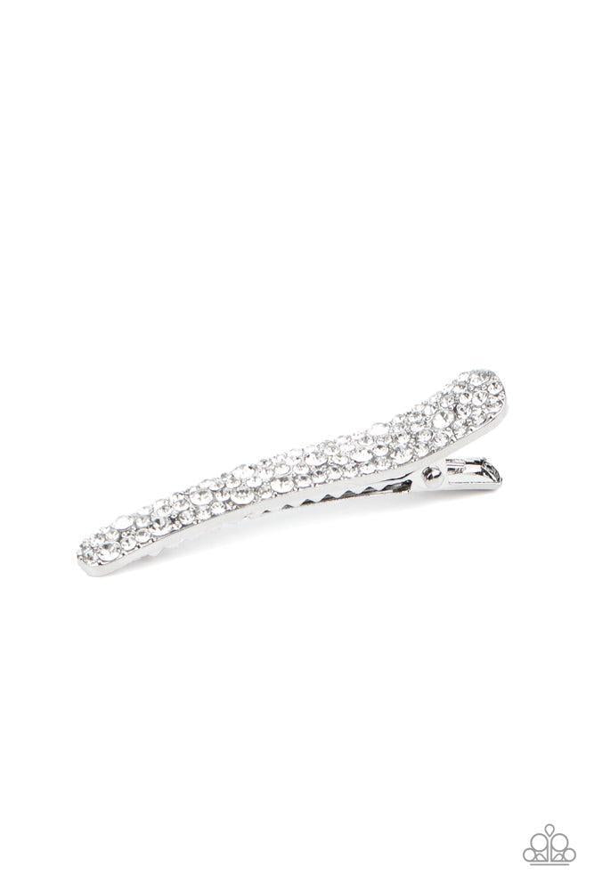 Wish You Were HAIR White Rhinestone Hair Clip - Paparazzi Accessories- lightbox - CarasShop.com - Paparazzi Jewelry by Cara Jewels