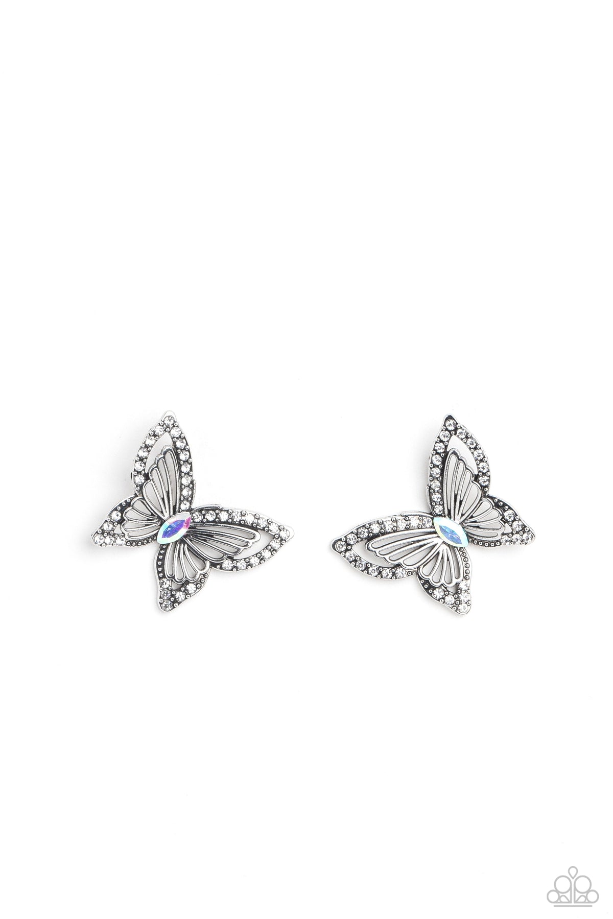 Wispy Wings Multi & White Gem Butterfly Earrings - Paparazzi Accessories- lightbox - CarasShop.com - Paparazzi Jewelry by Cara Jewels