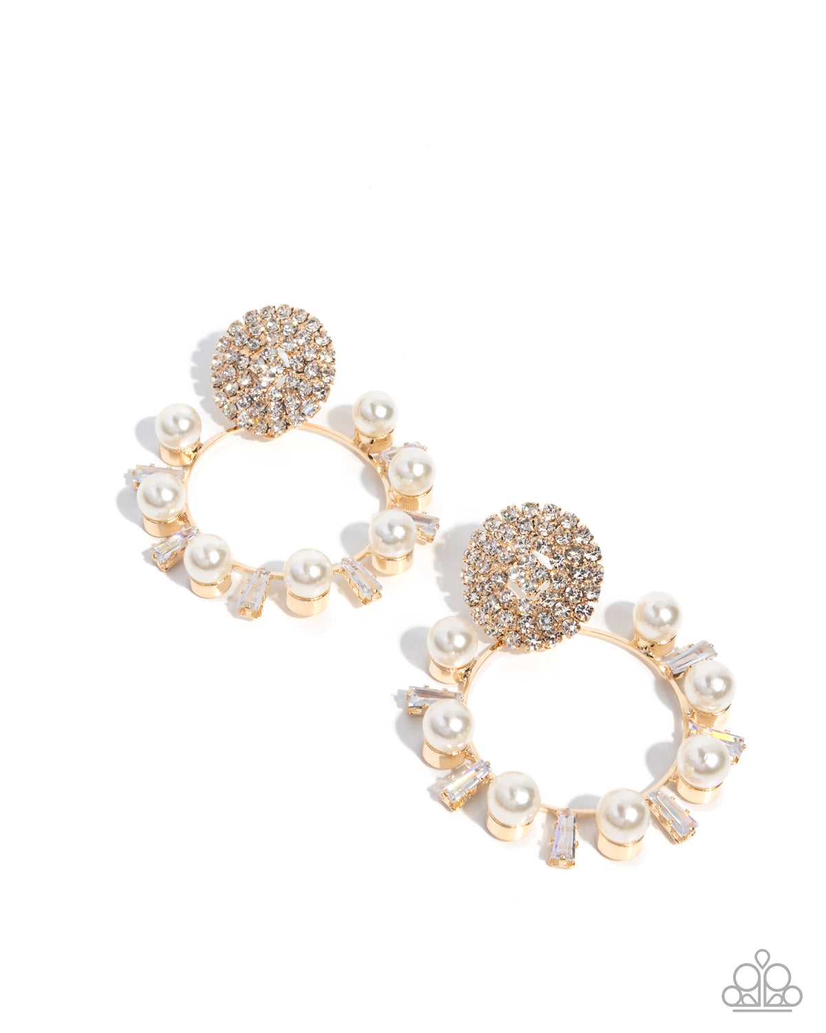 Wistfully Waltzing Gold & White Pearl Earrings - Paparazzi Accessories- lightbox - CarasShop.com - Paparazzi Jewelry by Cara Jewels